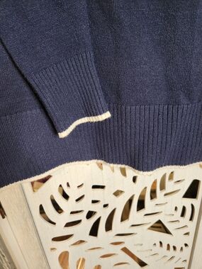 Ann Taylor Navy Crewneck Sweater with Cream Edge